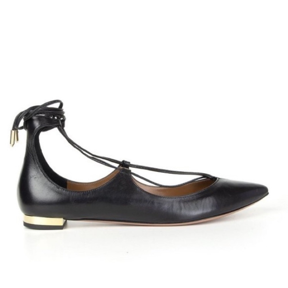 Aquazzura Christy Black Ballet Flats Lace Up Luxury 39.5 US 9 9.5